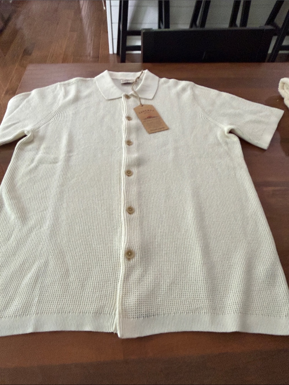 Faherty Cream Knit Button-Down Polo Shirt - Picture 3 of 4